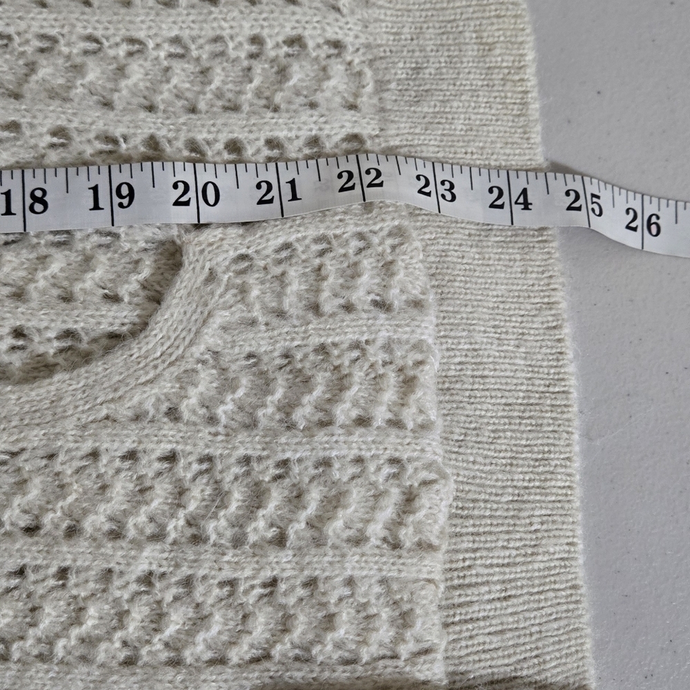 Mango Openwork Knit Hoodie Elegant Cream Cardigan Sweater Size M - Picture 8 of 12